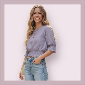 Pull&Bear Lilac Eyelet Cropped Blouse